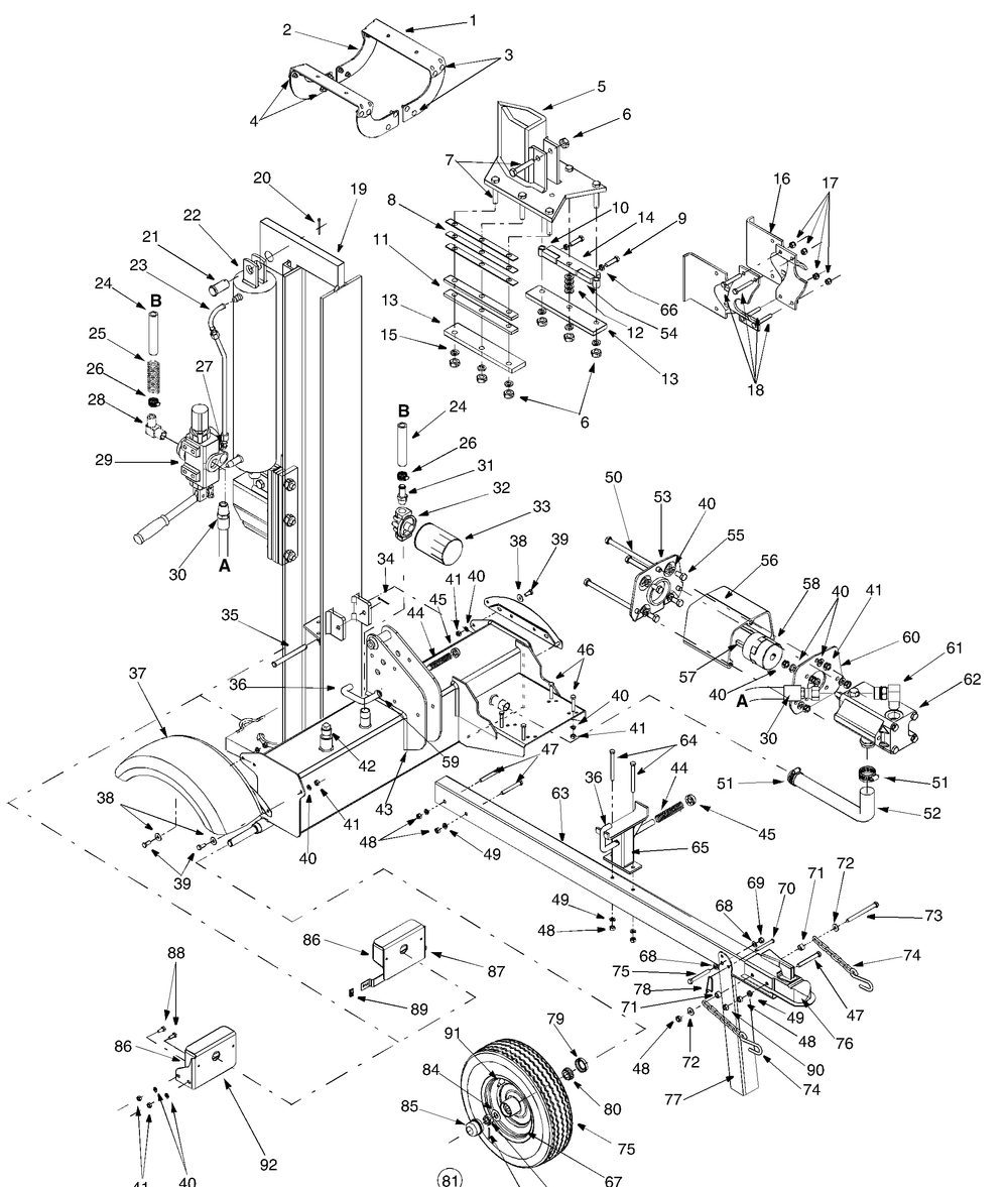 27-Ton Log Splitter Diagram and Parts List for LS27T (24AD563B101)(1999) Cub Cadet Log Splitter